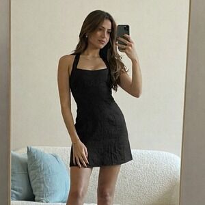 Reformation‎ | Isha 100% Linen Halter Tie Mini Sundress Coastal Dress Black Sz 0